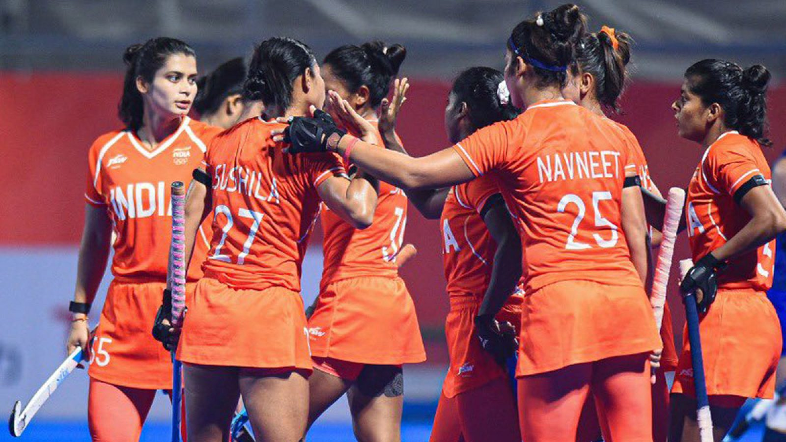 India women's hockey team celebrating after scoring against South Korea at Asian Games 2026